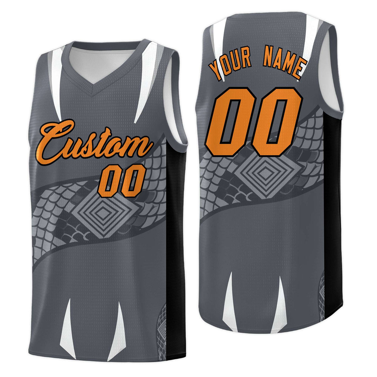 Custom Gray Black Snake Scale Venomous Fang Breathable Graffiti Pattern Basketball Suit Jersey