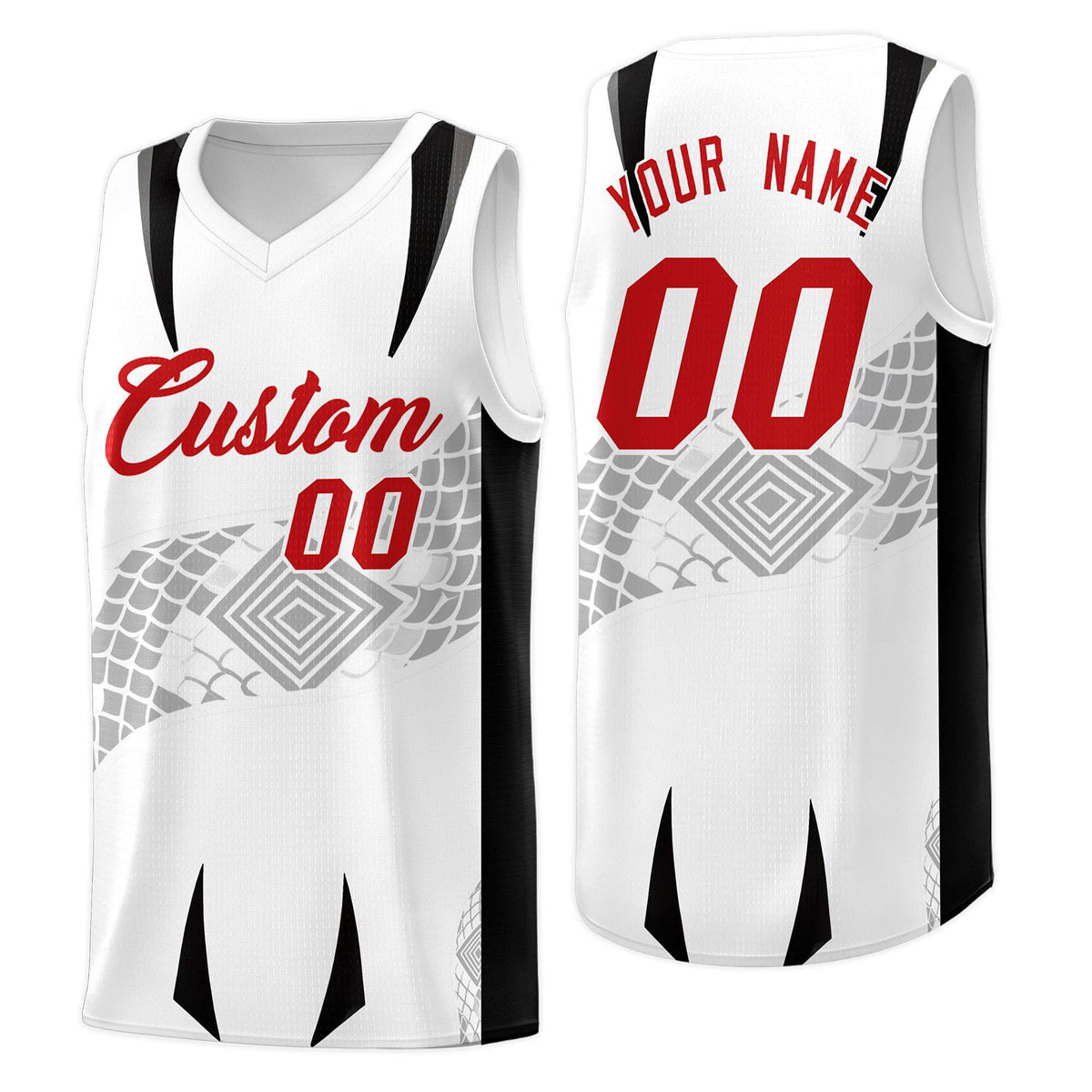 Custom White Black Snake Scale Venomous Fang for Leagues Graffiti Pattern Basketball Suit Jersey