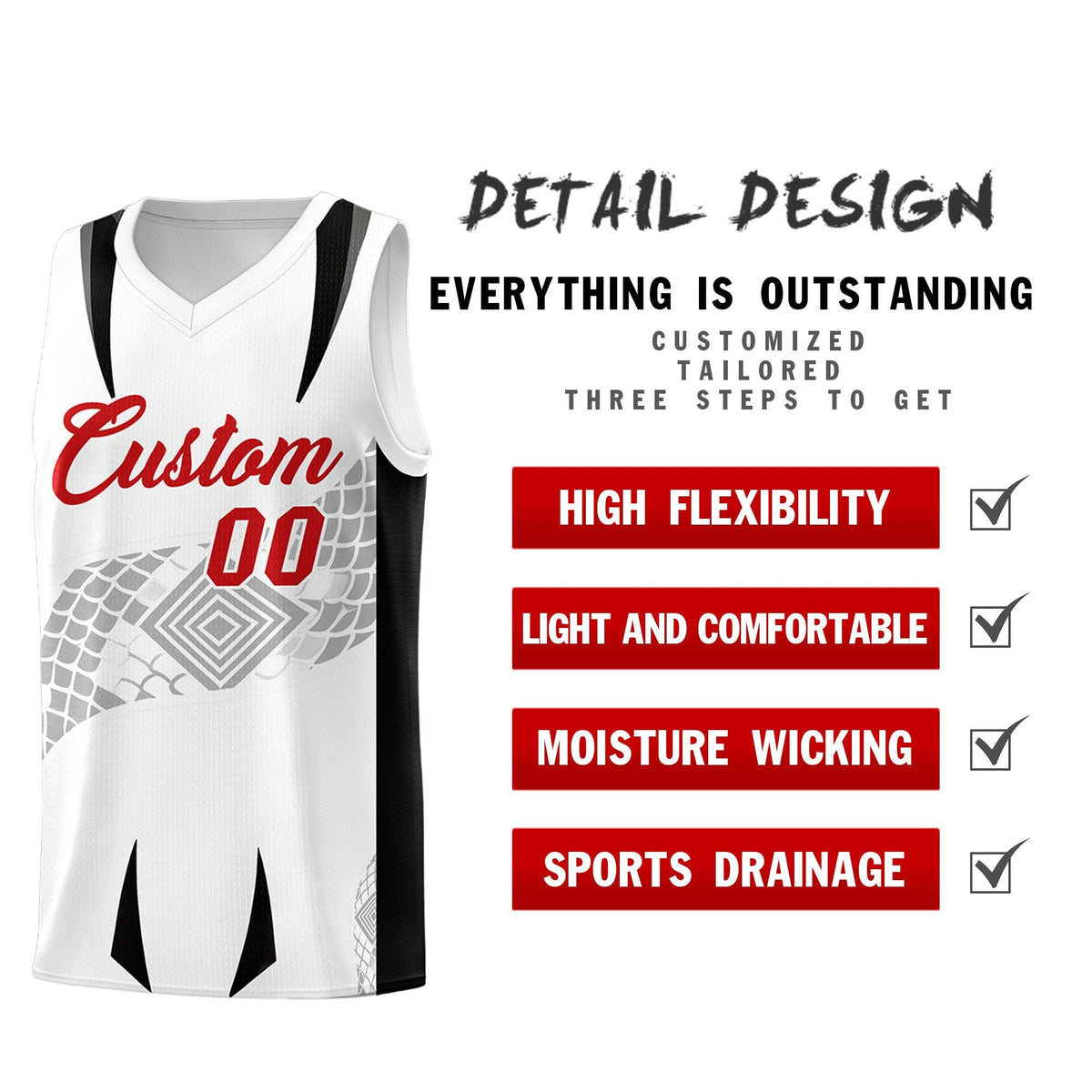 Custom White Black Snake Scale Venomous Fang for Leagues Graffiti Pattern Basketball Suit Jersey