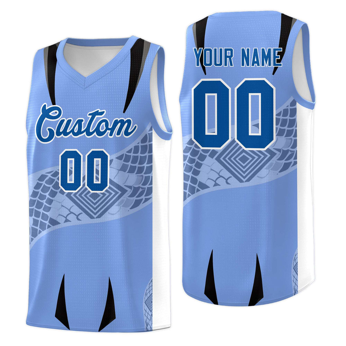 Custom Light Blue White Snake Scale Venomous Fang for Clubs Graffiti Pattern Basketball Suit Jersey