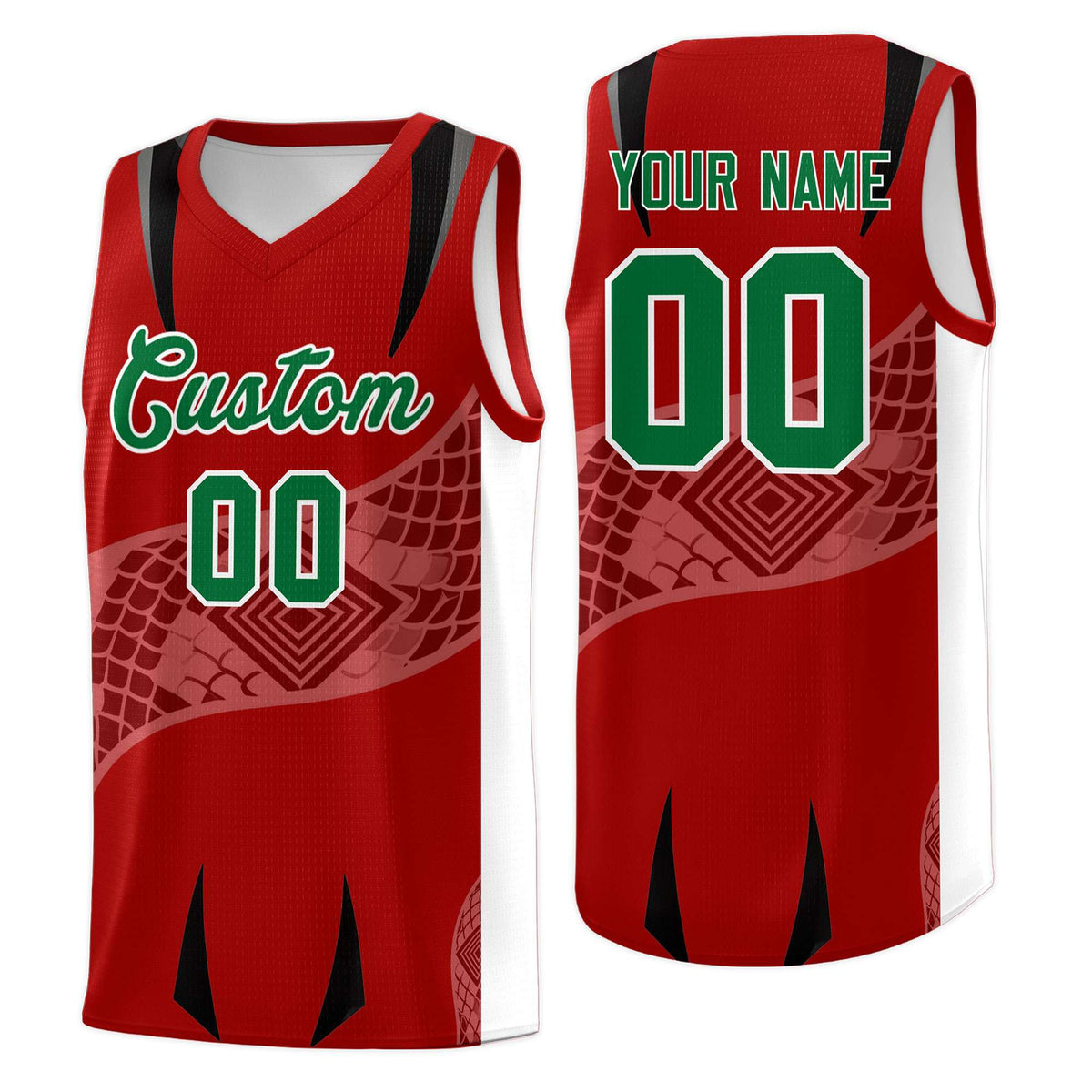 Custom Red White Snake Scale Venomous Fang for Clubs Graffiti Pattern Basketball Suit Jersey