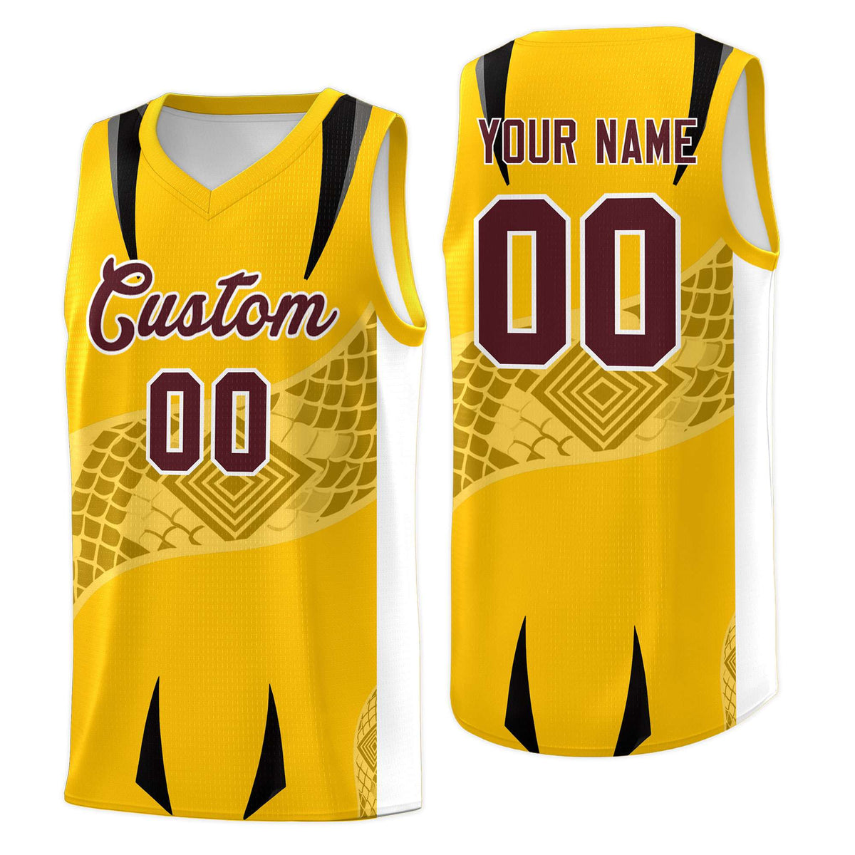 Custom Yellow White Snake Scale Venomous Fang for Leagues Graffiti Pattern Basketball Suit Jersey