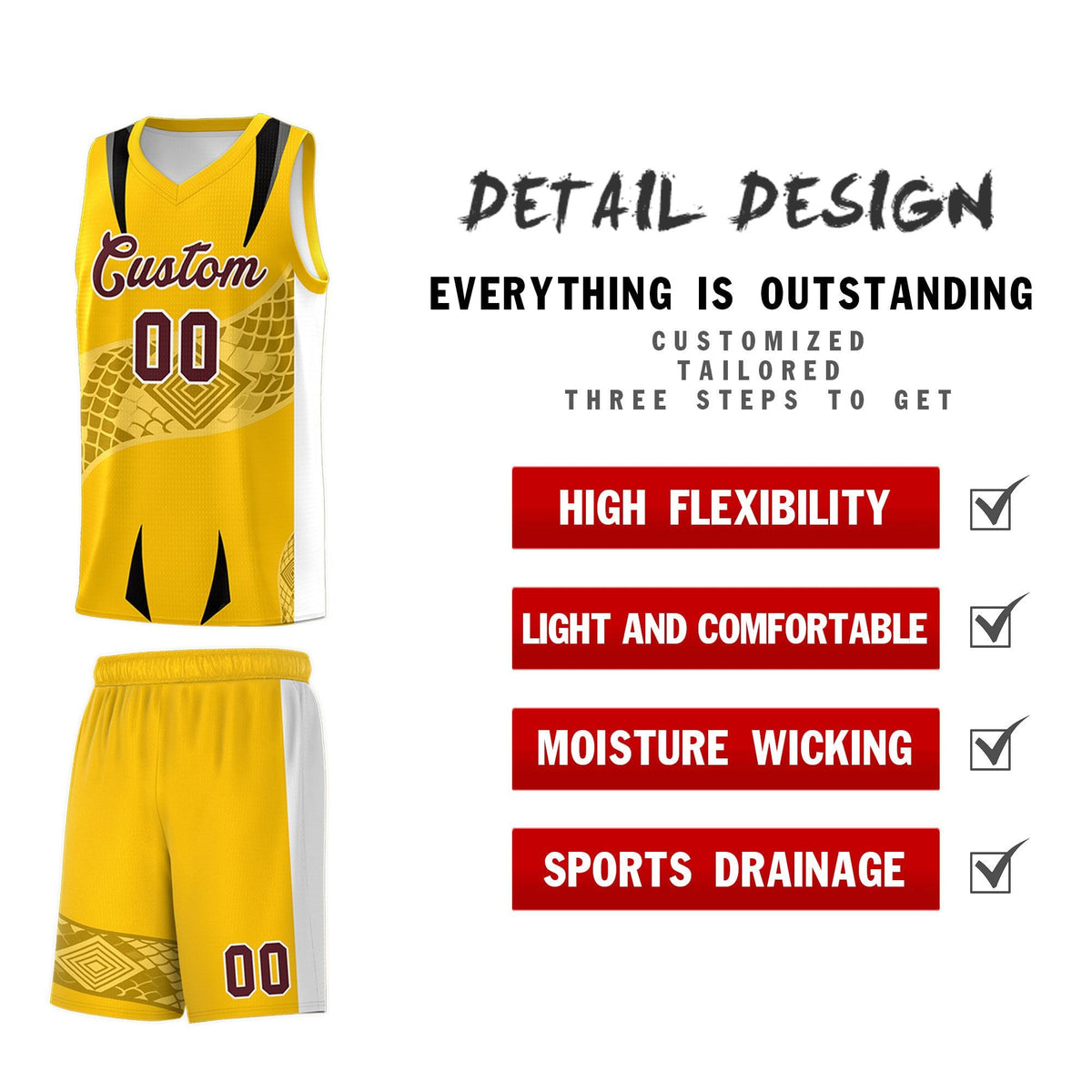 Custom Yellow White Snake Scale Venomous Fang for Leagues Graffiti Pattern Basketball Suit Jersey