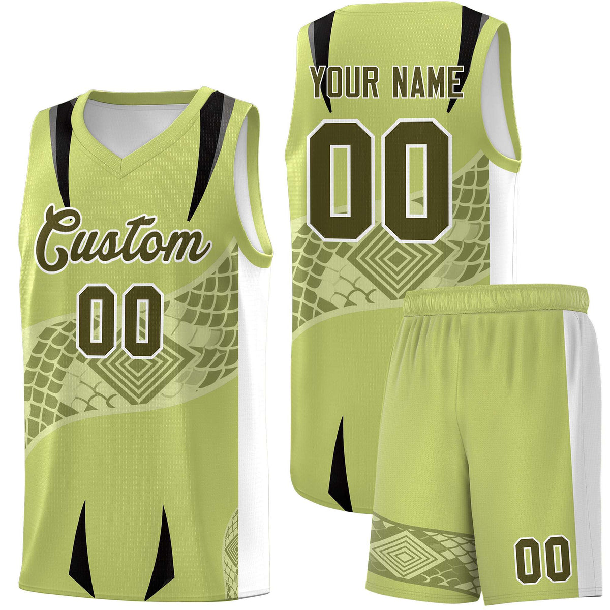 Custom Champagne White Snake Scale Venomous Fang for Clubs Graffiti Pattern Basketball Suit Jersey