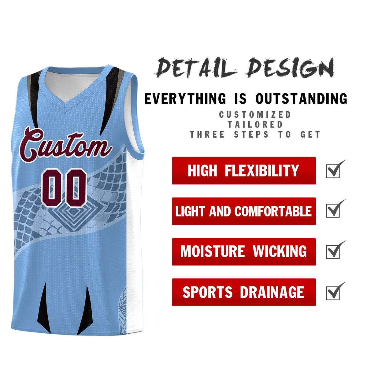 Custom Light Blue White Snake Scale Venomous Fang for Team Graffiti Pattern Basketball Suit Jersey