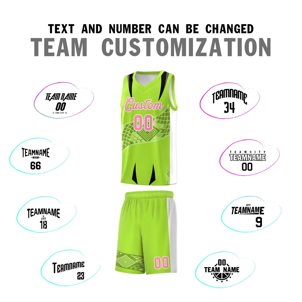 Custom Neon Green White Snake Scale Venomous Fang for Leagues Graffiti Pattern Basketball Suit Jersey