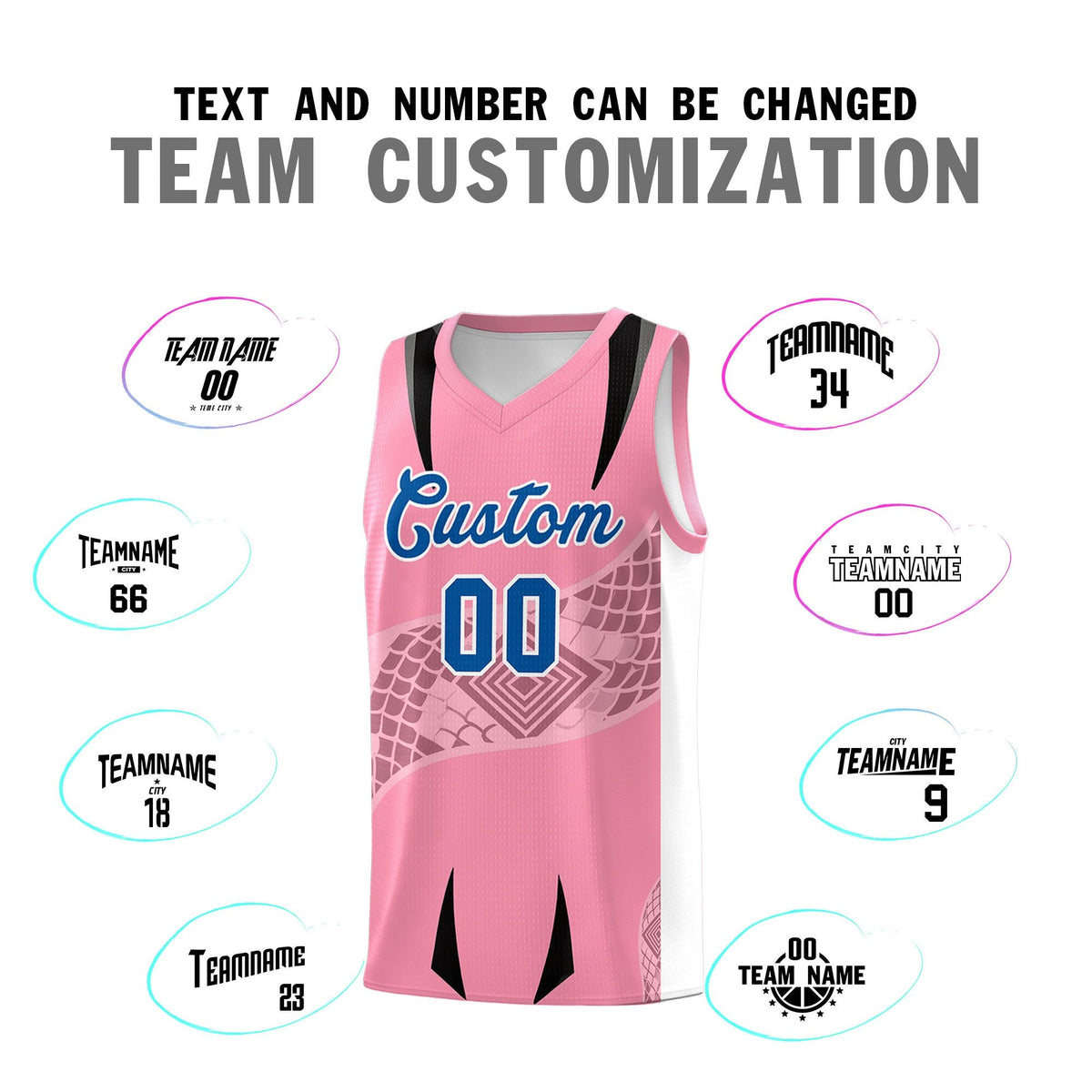 Custom Light Pink White Snake Scale Venomous Fang for Team Graffiti Pattern Basketball Suit Jersey