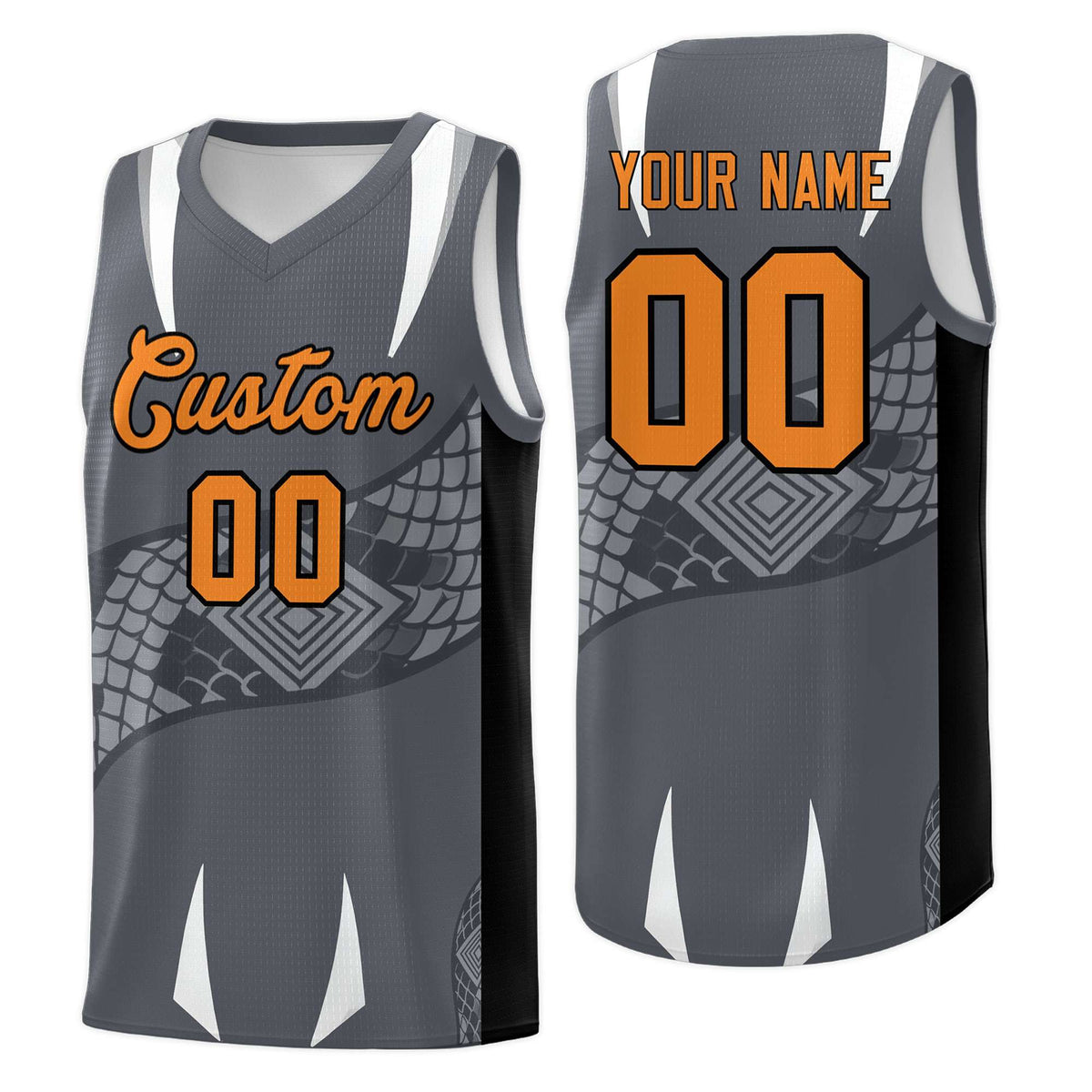 Custom Gray Black Snake Scale Venomous Fang Breathable Graffiti Pattern Basketball Suit Jersey