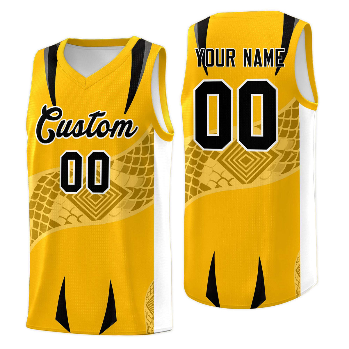 Custom Yellow White Snake Scale Venomous Fang for Team Graffiti Pattern Basketball Suit Jersey