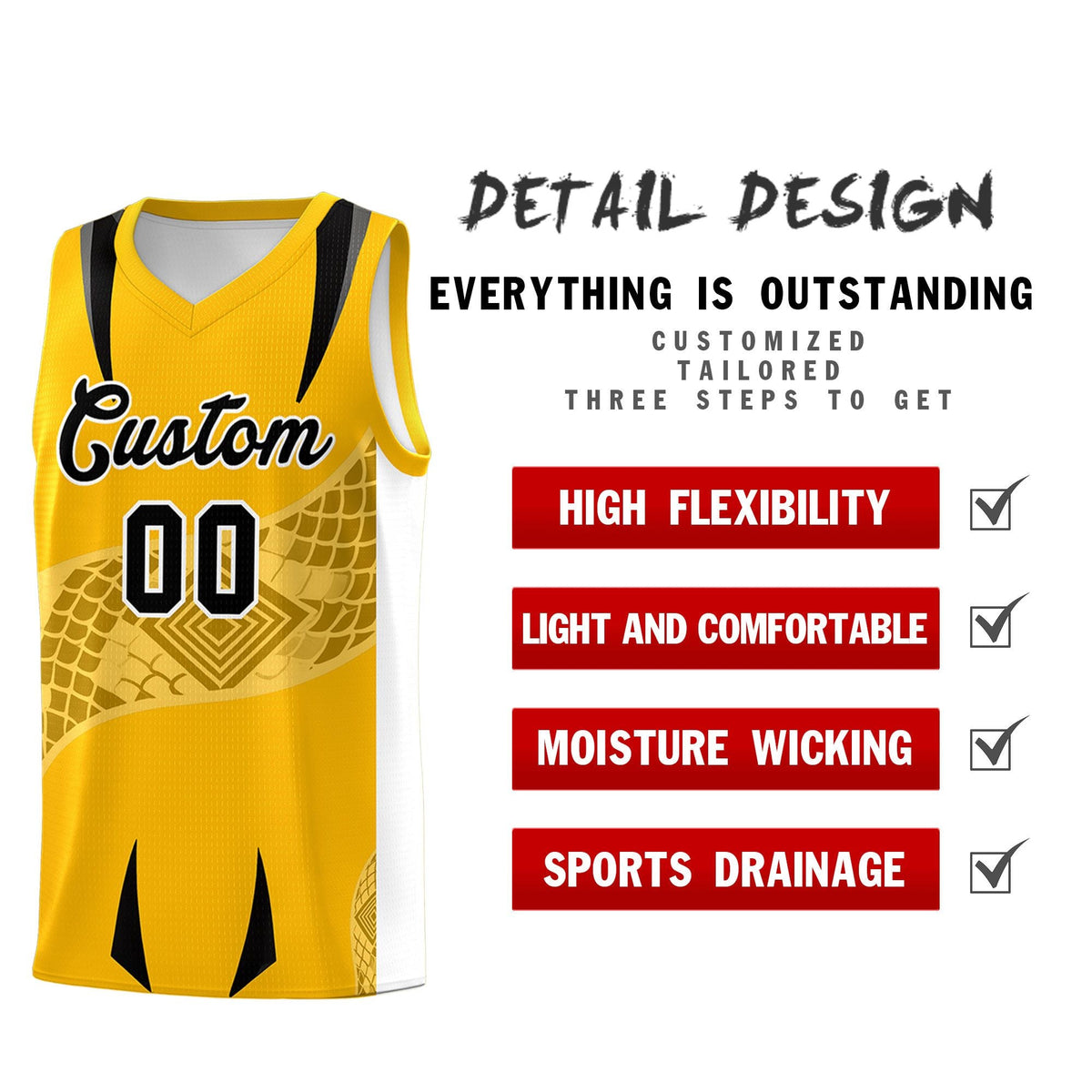 Custom Yellow White Snake Scale Venomous Fang for Team Graffiti Pattern Basketball Suit Jersey