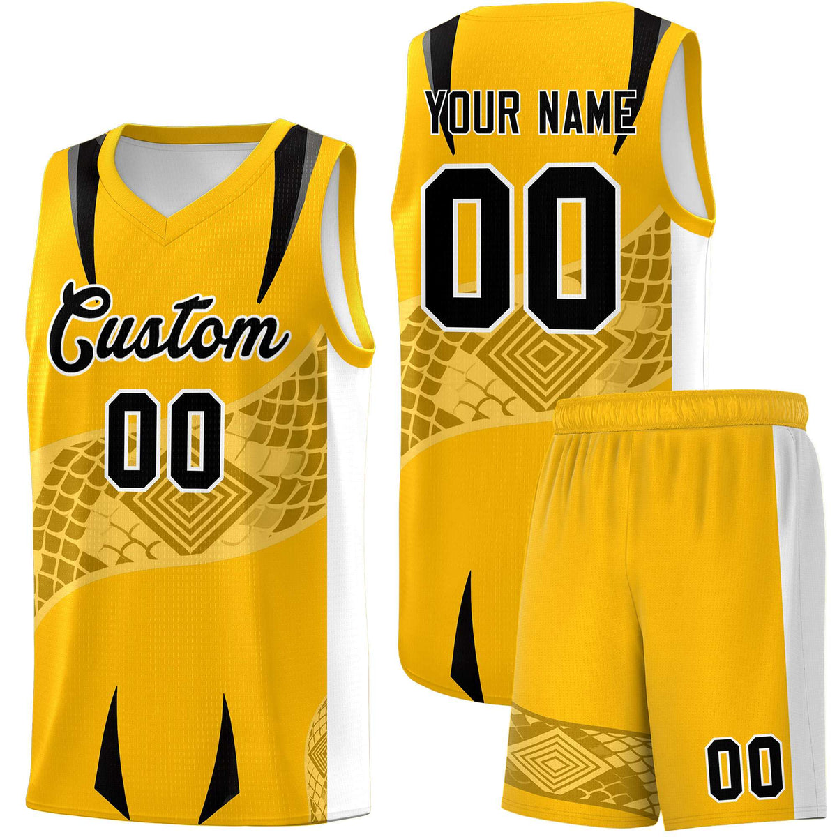 Custom Yellow White Snake Scale Venomous Fang for Team Graffiti Pattern Basketball Suit Jersey