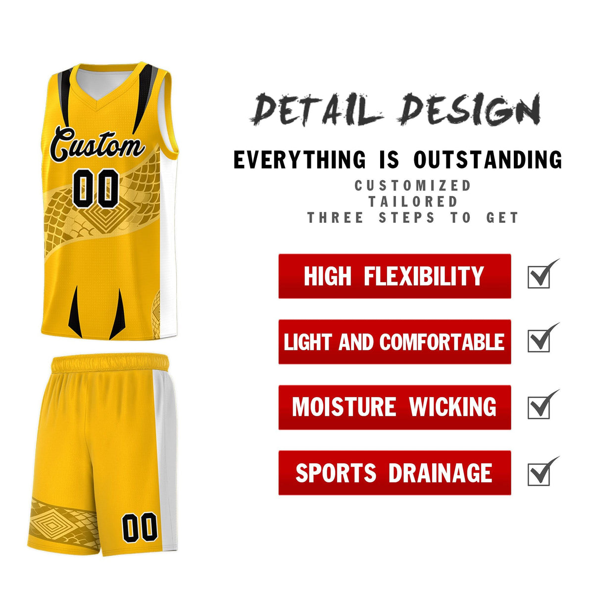 Custom Yellow White Snake Scale Venomous Fang for Team Graffiti Pattern Basketball Suit Jersey