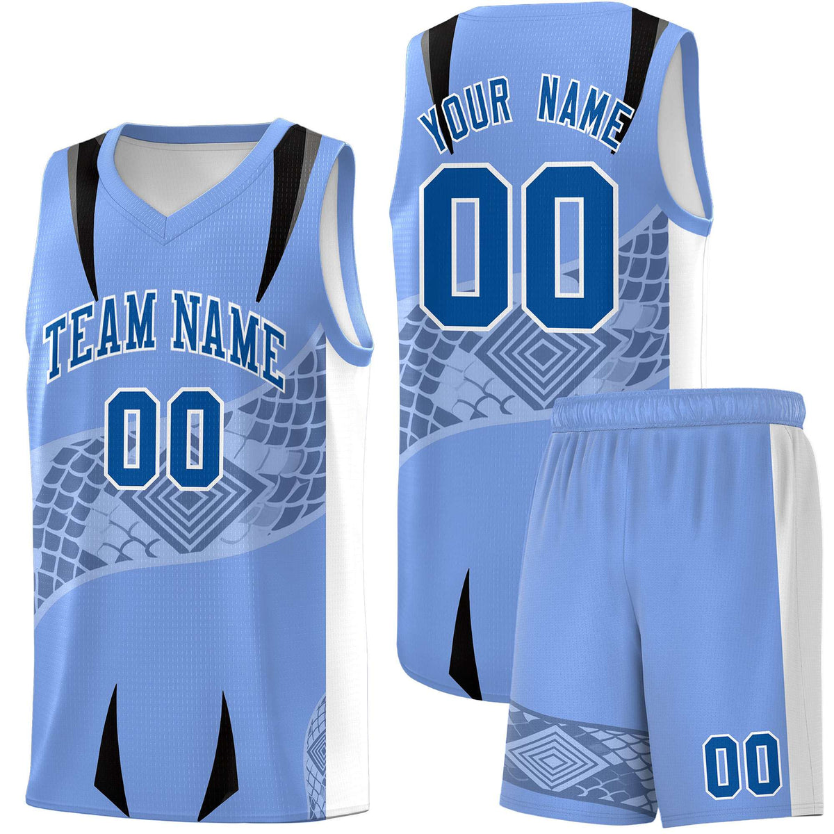 Custom Light Blue White Snake Scale Venomous Fang for Clubs Graffiti Pattern Basketball Suit Jersey