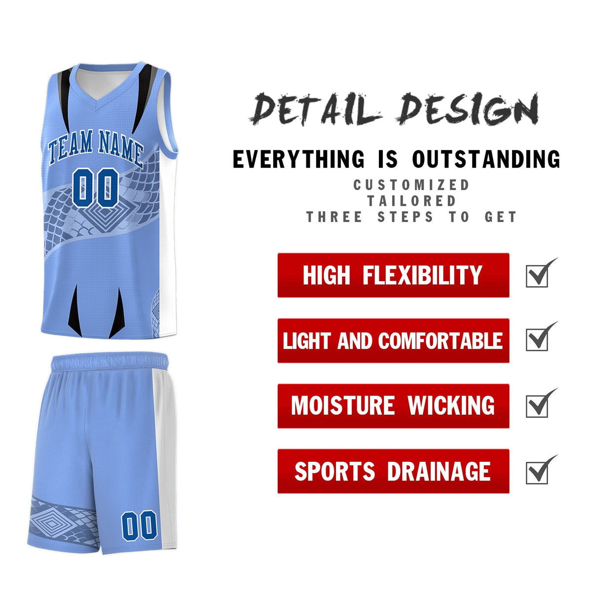 Custom Light Blue White Snake Scale Venomous Fang for Clubs Graffiti Pattern Basketball Suit Jersey