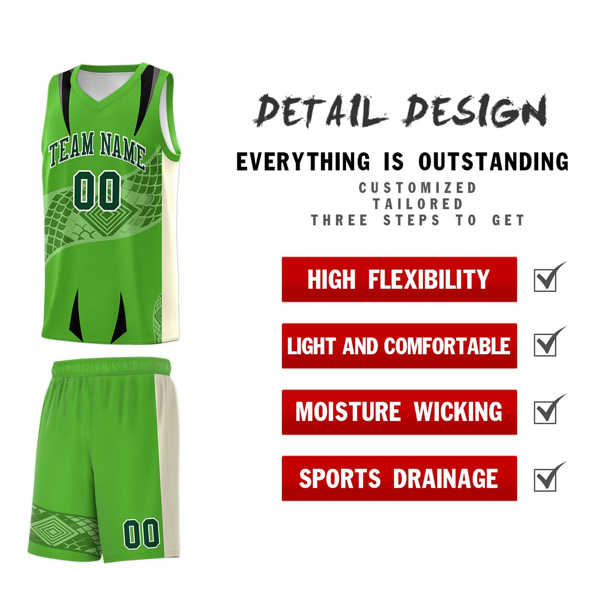 Custom Light Green Cream Snake Scale Venomous Fang for Team Graffiti Pattern Basketball Suit Jersey