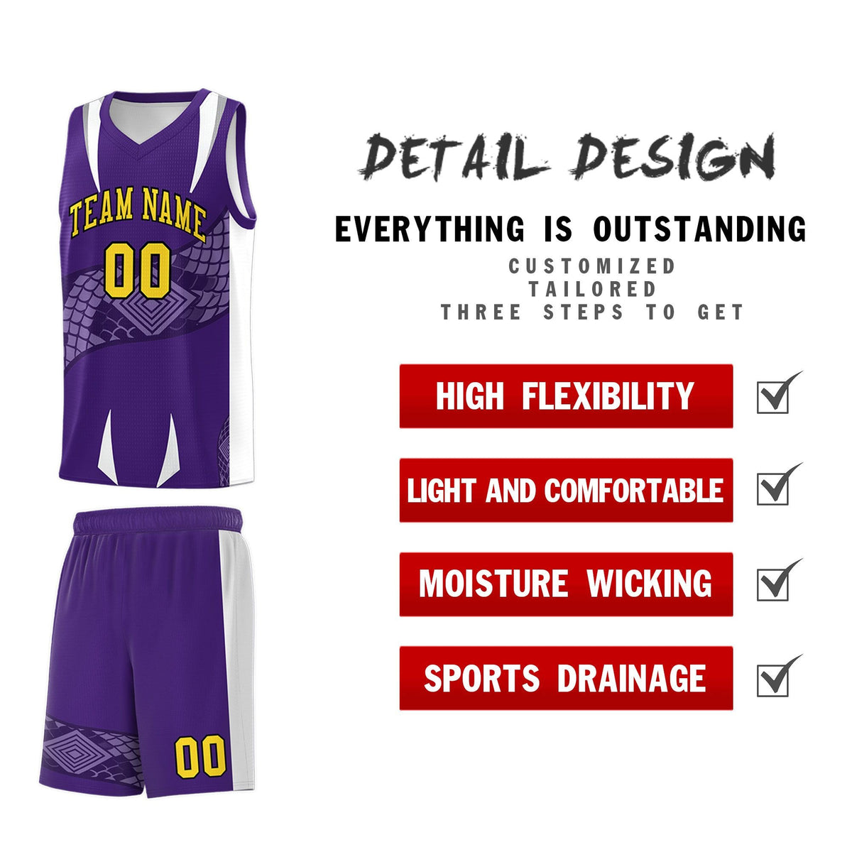 Custom Purple White Snake Scale Venomous Fang Drapable Graffiti Pattern Basketball Suit Jersey