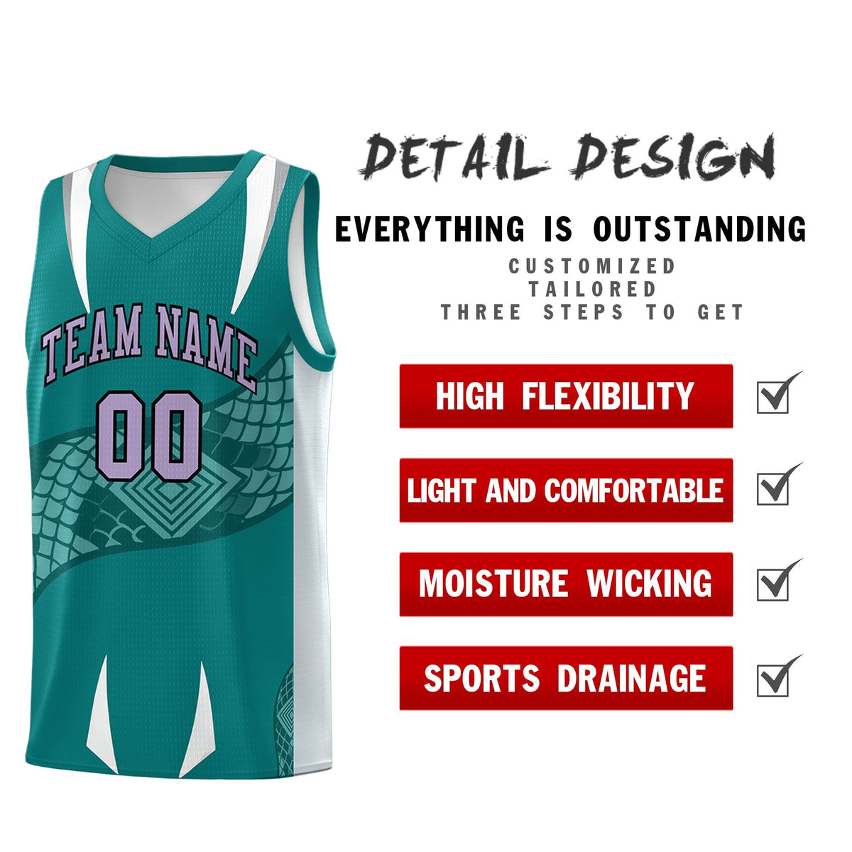 Custom Teal Silver Snake Scale Venomous Fang Breathable Graffiti Pattern Basketball Suit Jersey