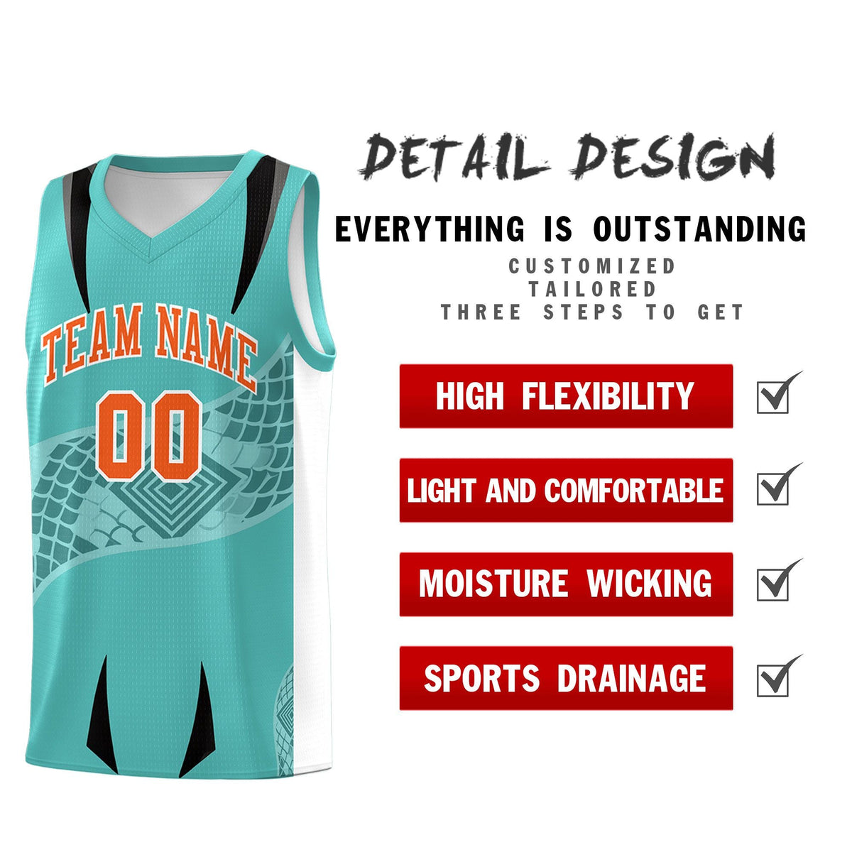 Custom Teal White Snake Scale Venomous Fang for Team Graffiti Pattern Basketball Suit Jersey