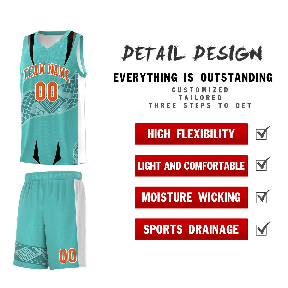 Custom Teal White Snake Scale Venomous Fang for Team Graffiti Pattern Basketball Suit Jersey