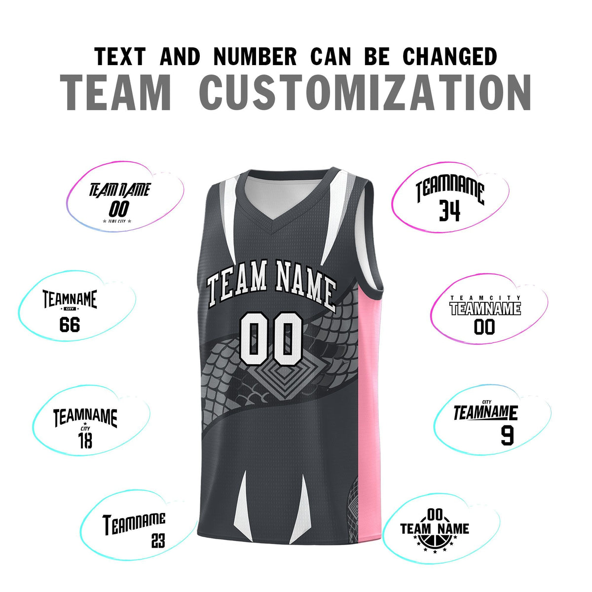 Custom Gray Light Pink Snake Scale Venomous Fang Drapable Graffiti Pattern Basketball Suit Jersey