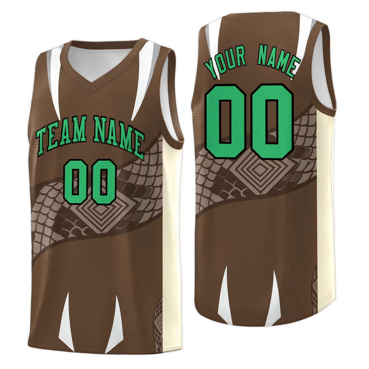 Custom Light Brown Light Khaki Snake Scale Venomous Fang Breathable Graffiti Pattern Basketball Suit Jersey