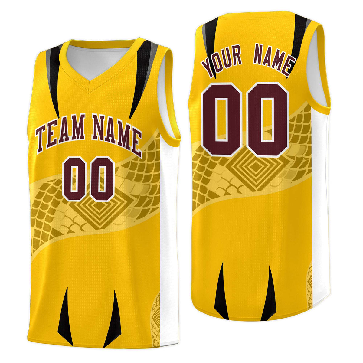 Custom Yellow White Snake Scale Venomous Fang for Leagues Graffiti Pattern Basketball Suit Jersey