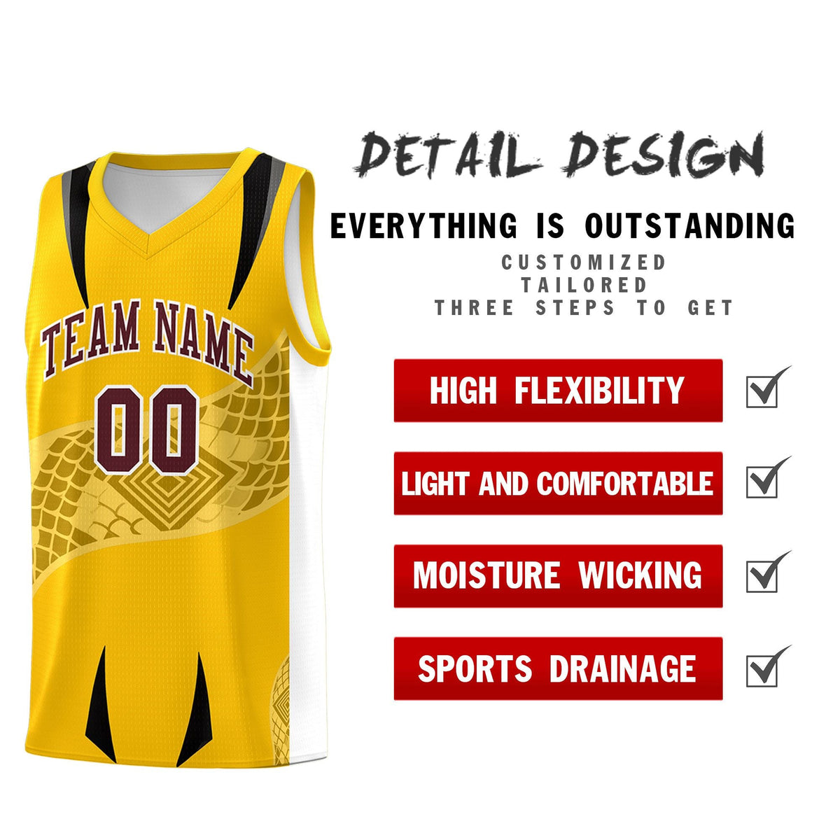 Custom Yellow White Snake Scale Venomous Fang for Leagues Graffiti Pattern Basketball Suit Jersey