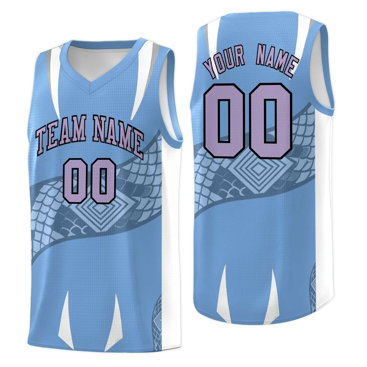 Custom Light Blue White Snake Scale Venomous Fang Lightweight Graffiti Pattern Basketball Suit Jersey
