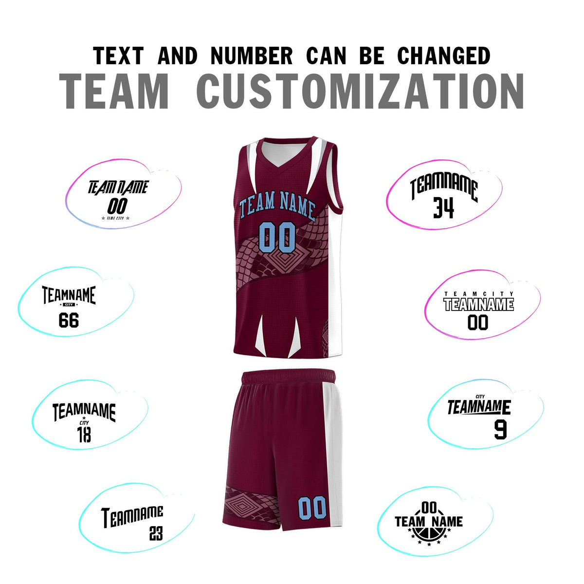 Custom Burgundy White Snake Scale Venomous Fang Lightweight Graffiti Pattern Basketball Suit Jersey