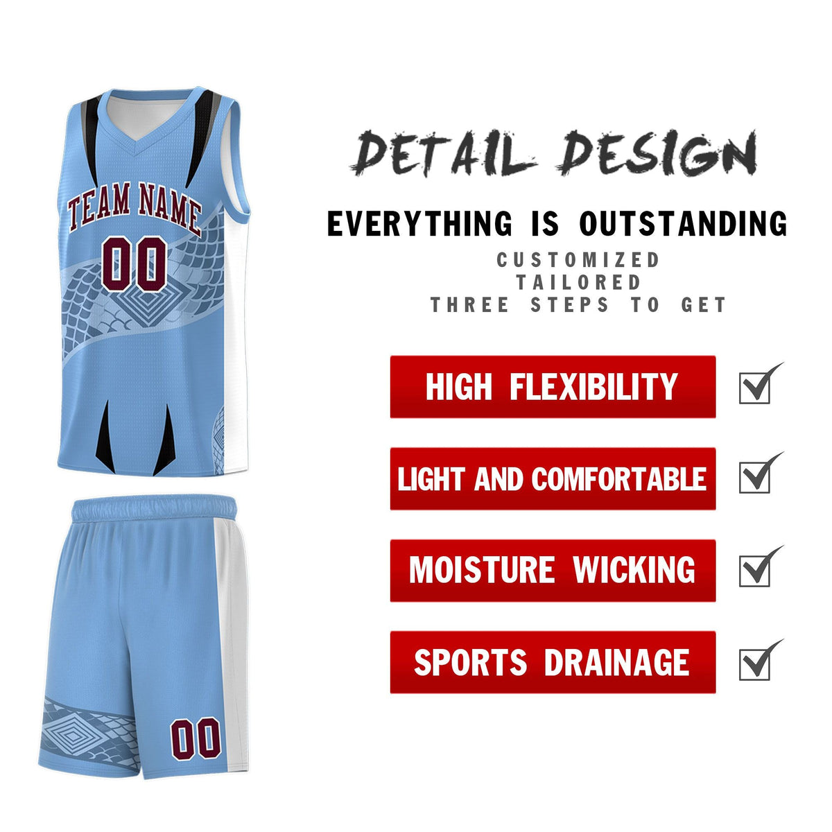 Custom Light Blue White Snake Scale Venomous Fang for Team Graffiti Pattern Basketball Suit Jersey
