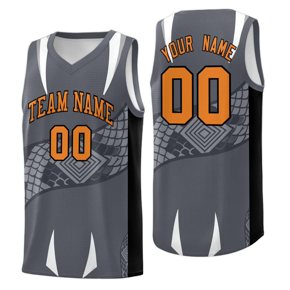 Custom Gray Black Snake Scale Venomous Fang Breathable Graffiti Pattern Basketball Suit Jersey