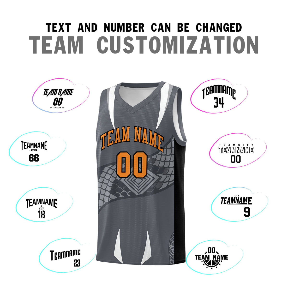 Custom Gray Black Snake Scale Venomous Fang Breathable Graffiti Pattern Basketball Suit Jersey