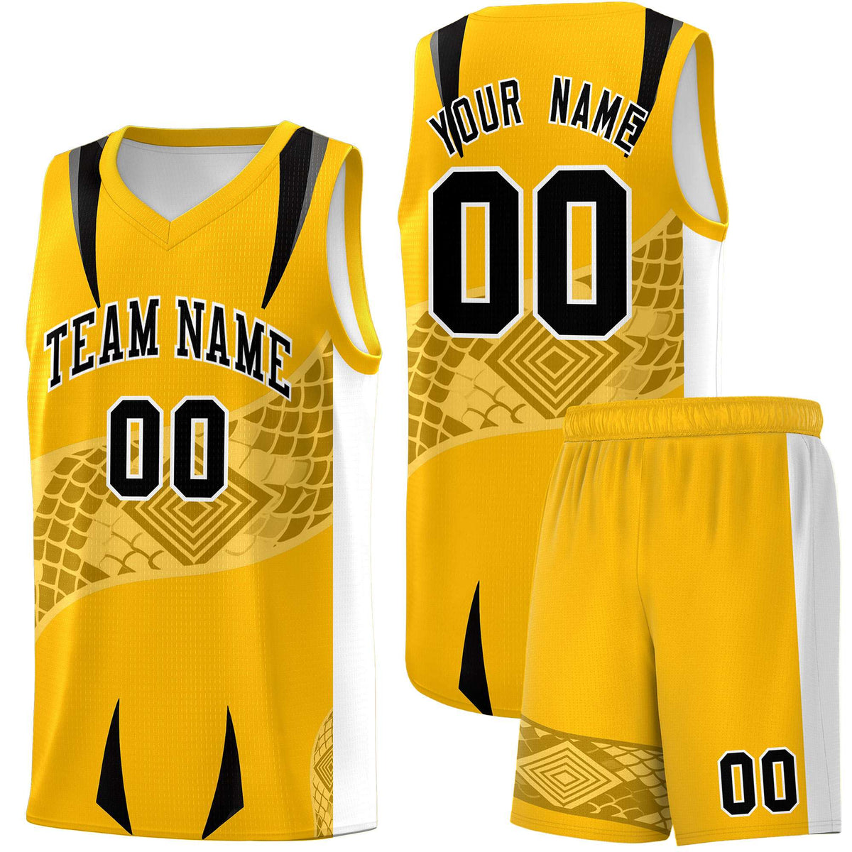 Custom Yellow White Snake Scale Venomous Fang for Team Graffiti Pattern Basketball Suit Jersey