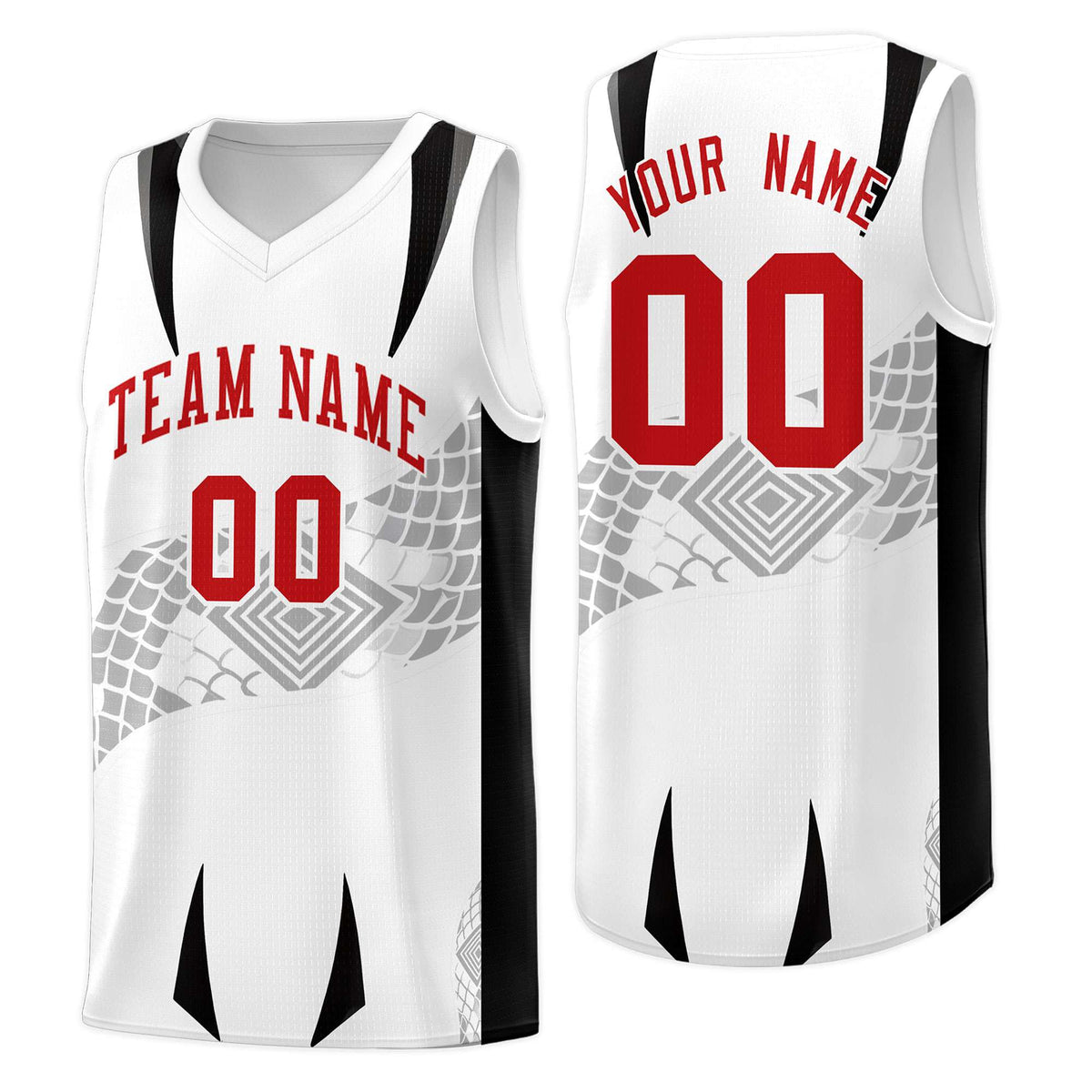 Custom White Black Snake Scale Venomous Fang for Leagues Graffiti Pattern Basketball Suit Jersey