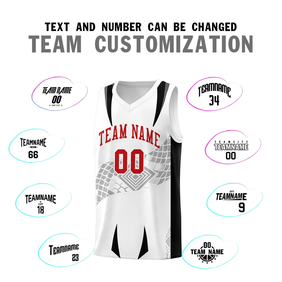 Custom White Black Snake Scale Venomous Fang for Leagues Graffiti Pattern Basketball Suit Jersey
