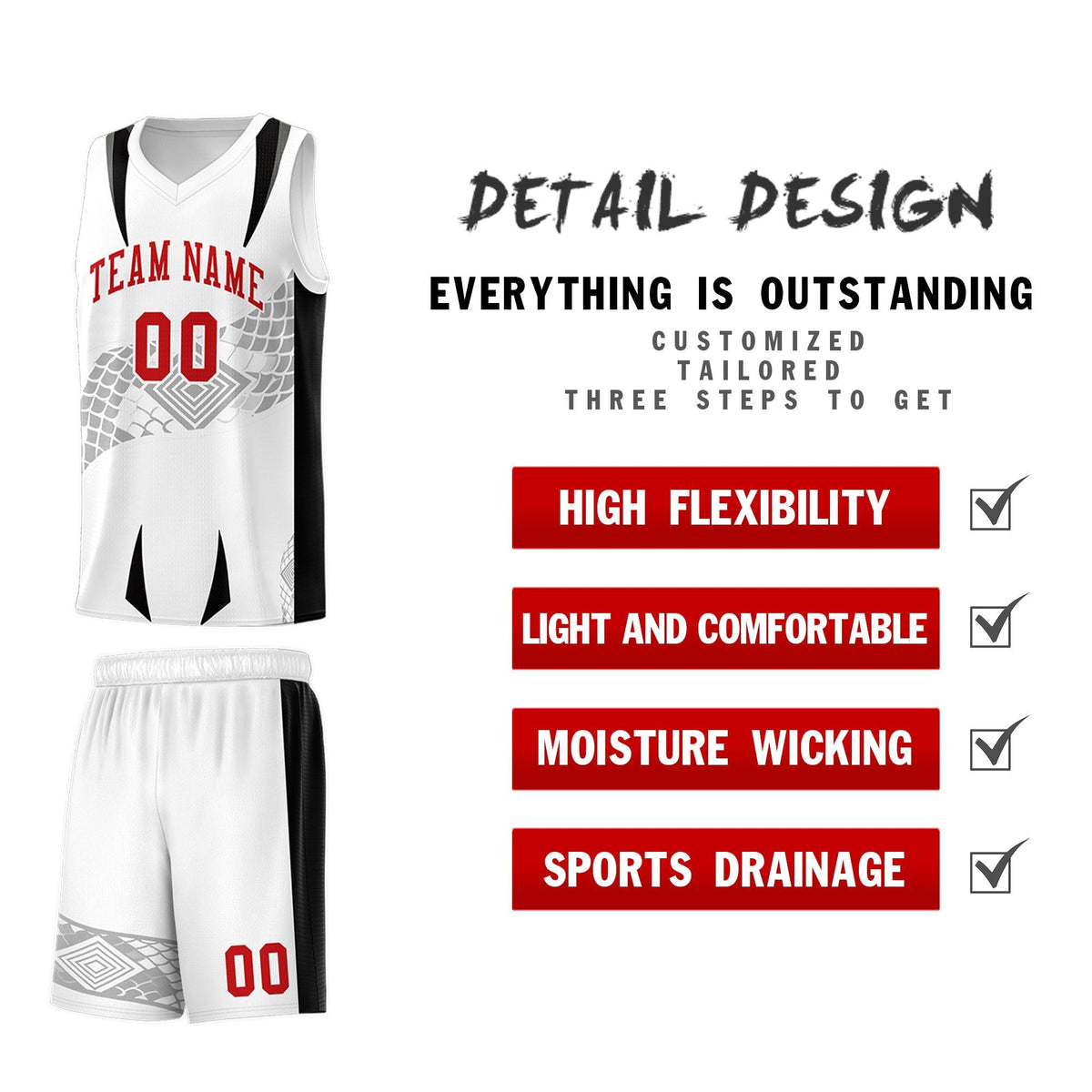 Custom White Black Snake Scale Venomous Fang for Leagues Graffiti Pattern Basketball Suit Jersey