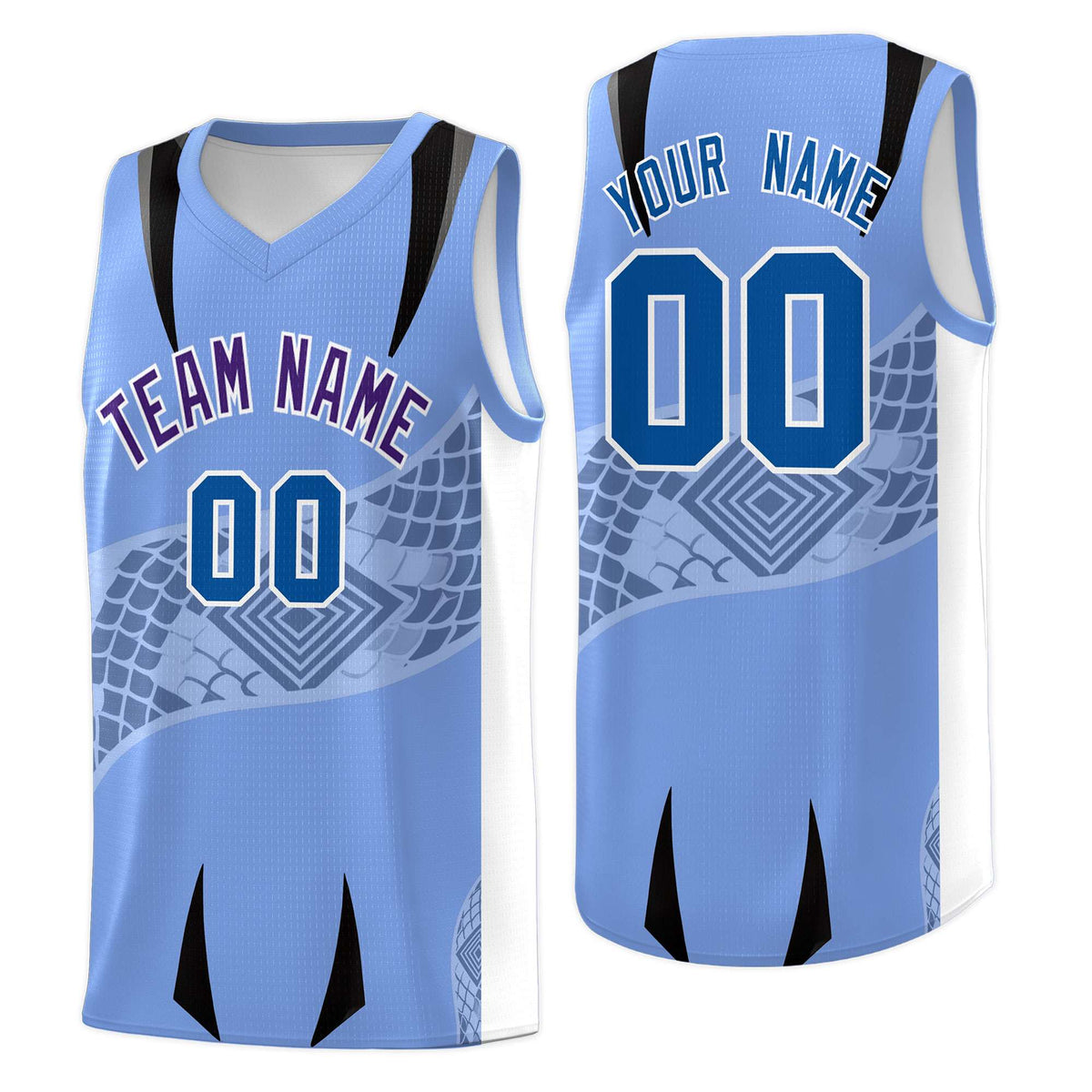 Custom Light Blue White Snake Scale Venomous Fang for Clubs Graffiti Pattern Basketball Suit Jersey