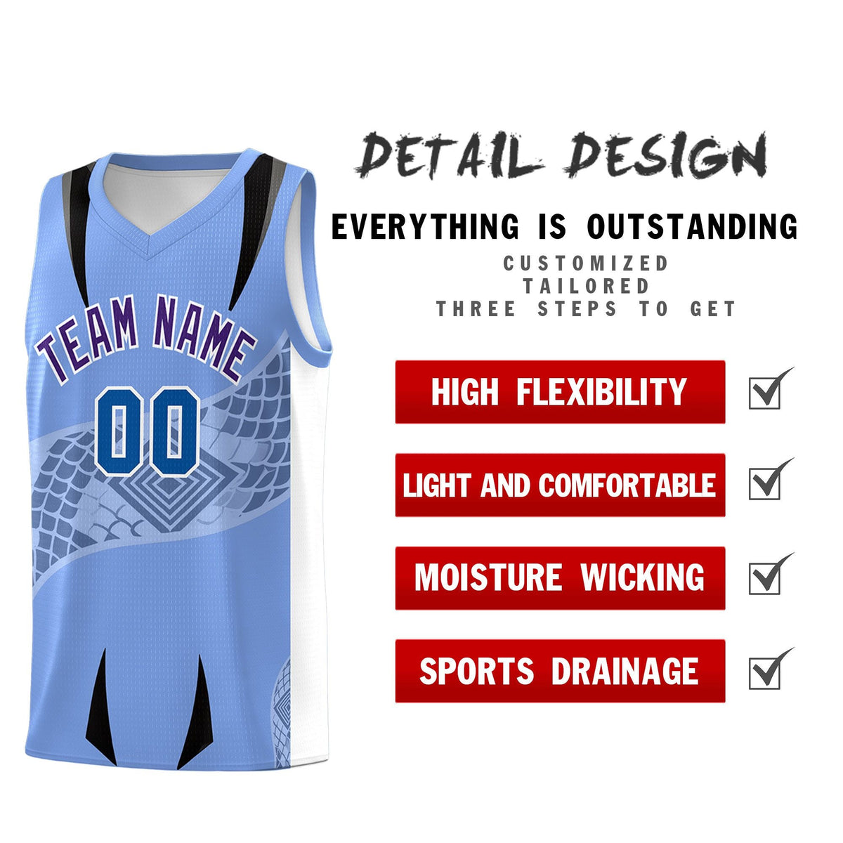 Custom Light Blue White Snake Scale Venomous Fang for Clubs Graffiti Pattern Basketball Suit Jersey