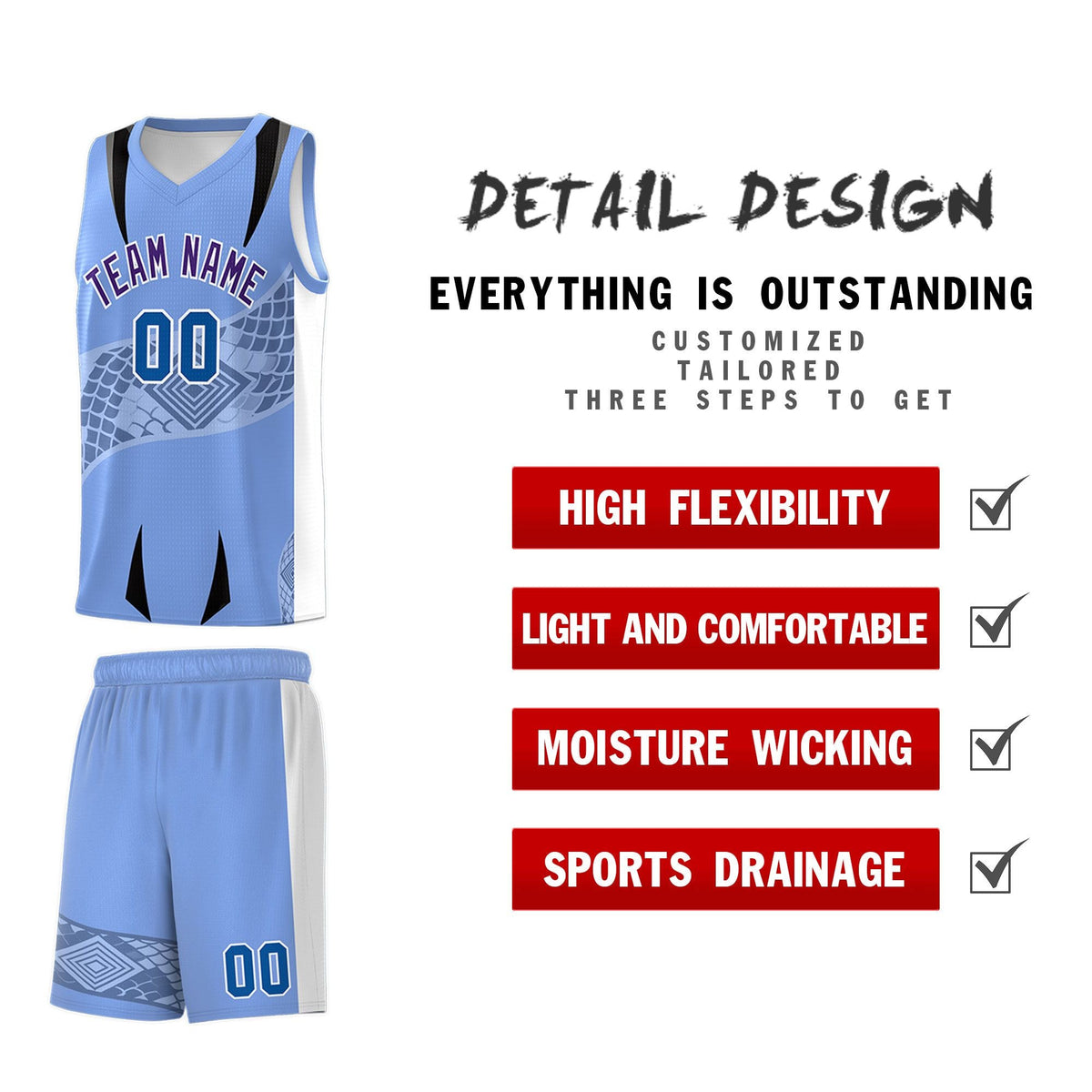 Custom Light Blue White Snake Scale Venomous Fang for Clubs Graffiti Pattern Basketball Suit Jersey