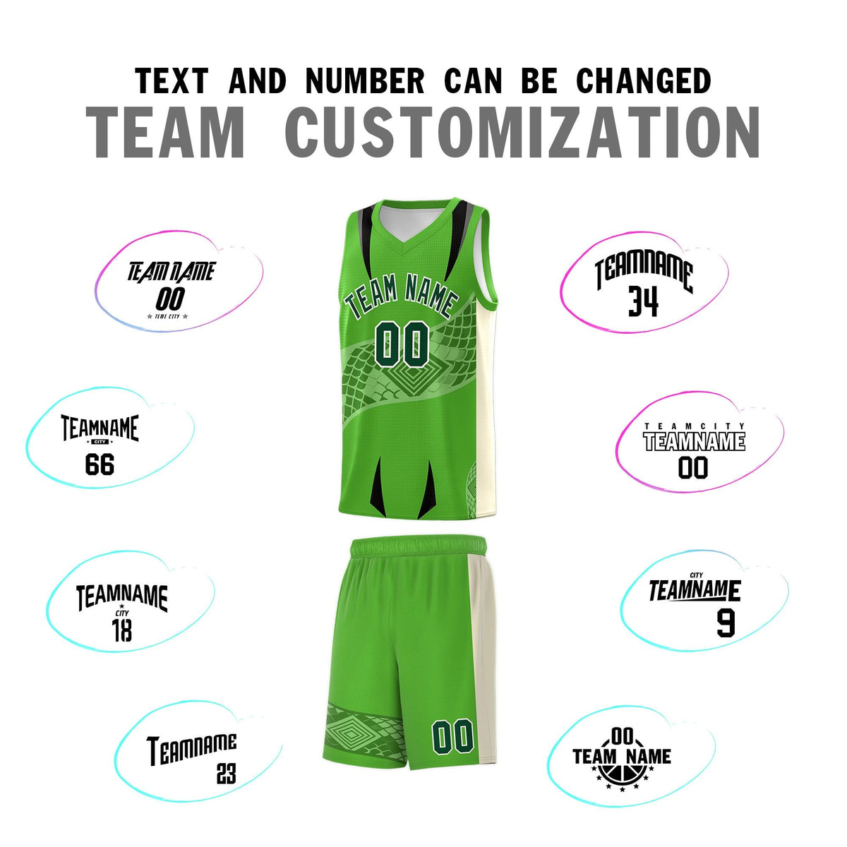 Custom Light Green Cream Snake Scale Venomous Fang for Team Graffiti Pattern Basketball Suit Jersey