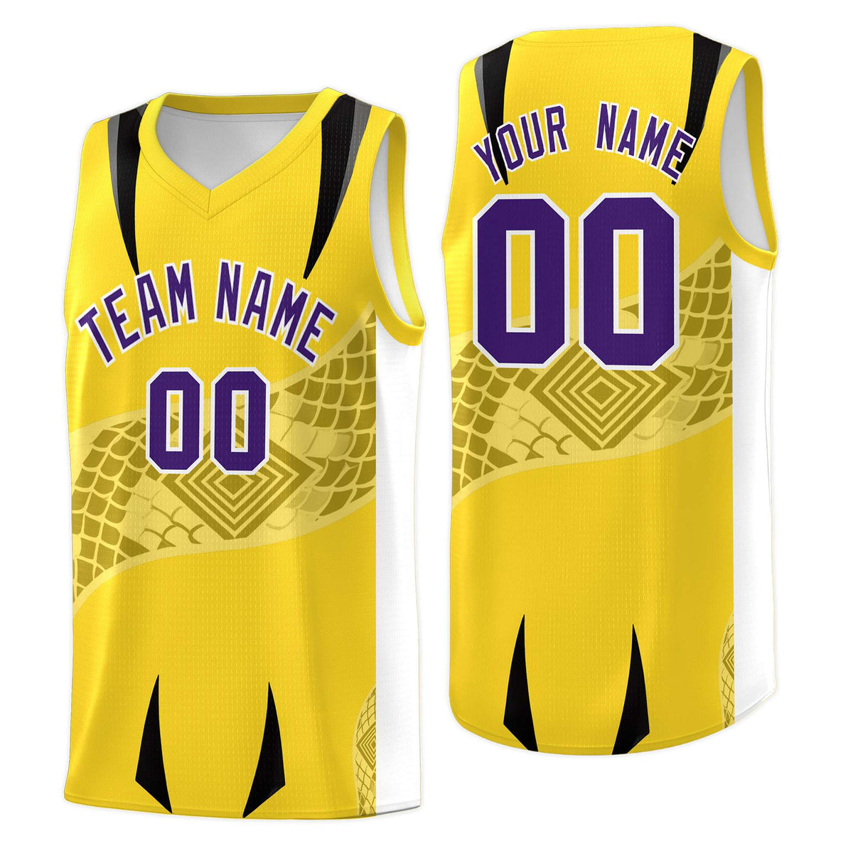 Custom Gold White Snake Scale Venomous Fang for Leagues Graffiti Pattern Basketball Suit Jersey