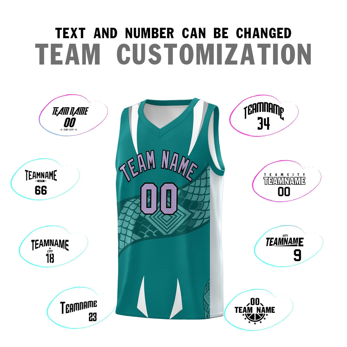 Custom Teal Silver Snake Scale Venomous Fang Breathable Graffiti Pattern Basketball Suit Jersey