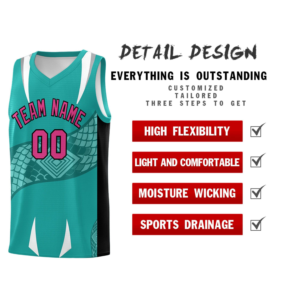 Custom Aqua Black Snake Scale Venomous Fang Lightweight Graffiti Pattern Basketball Suit Jersey