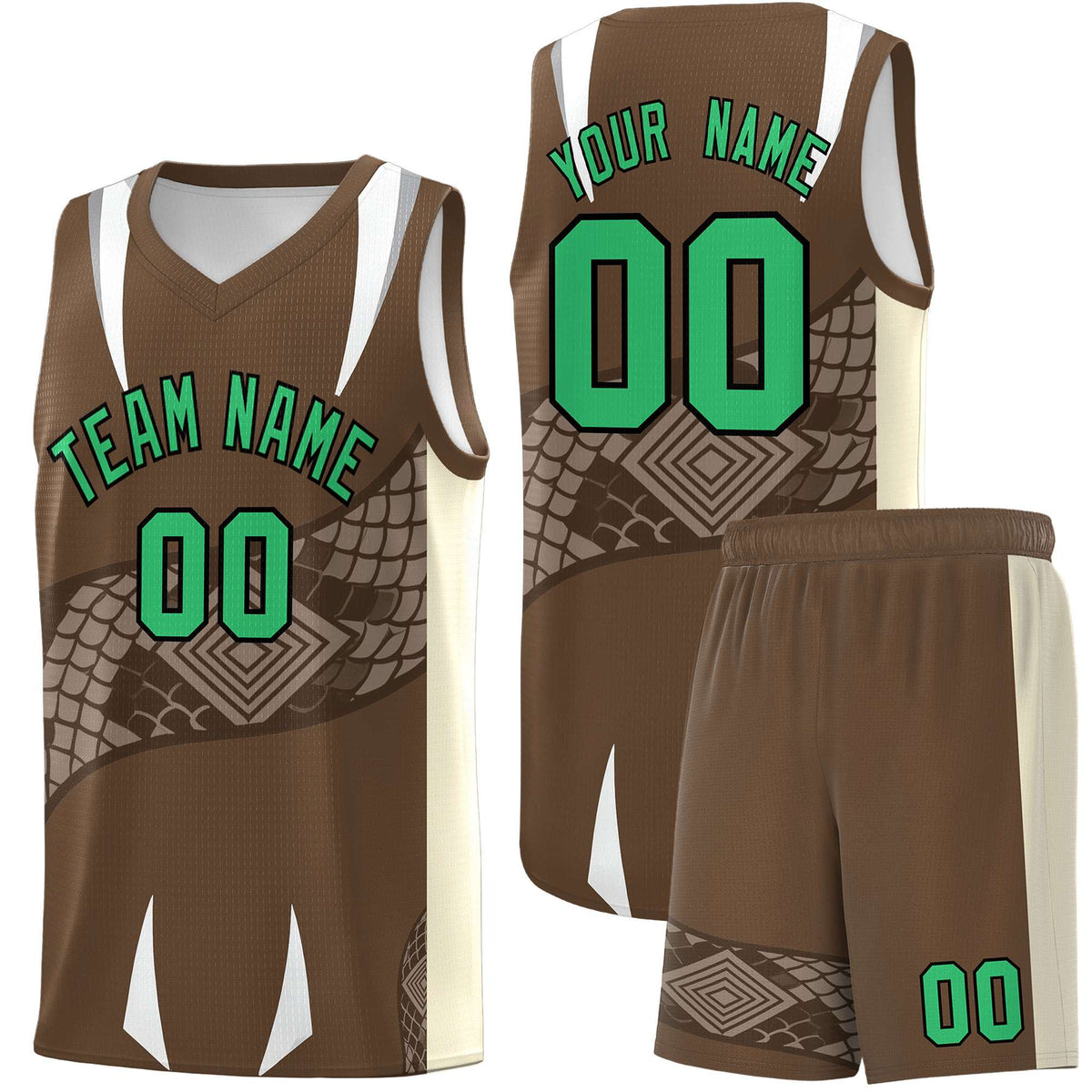 Custom Light Brown Light Khaki Snake Scale Venomous Fang Breathable Graffiti Pattern Basketball Suit Jersey