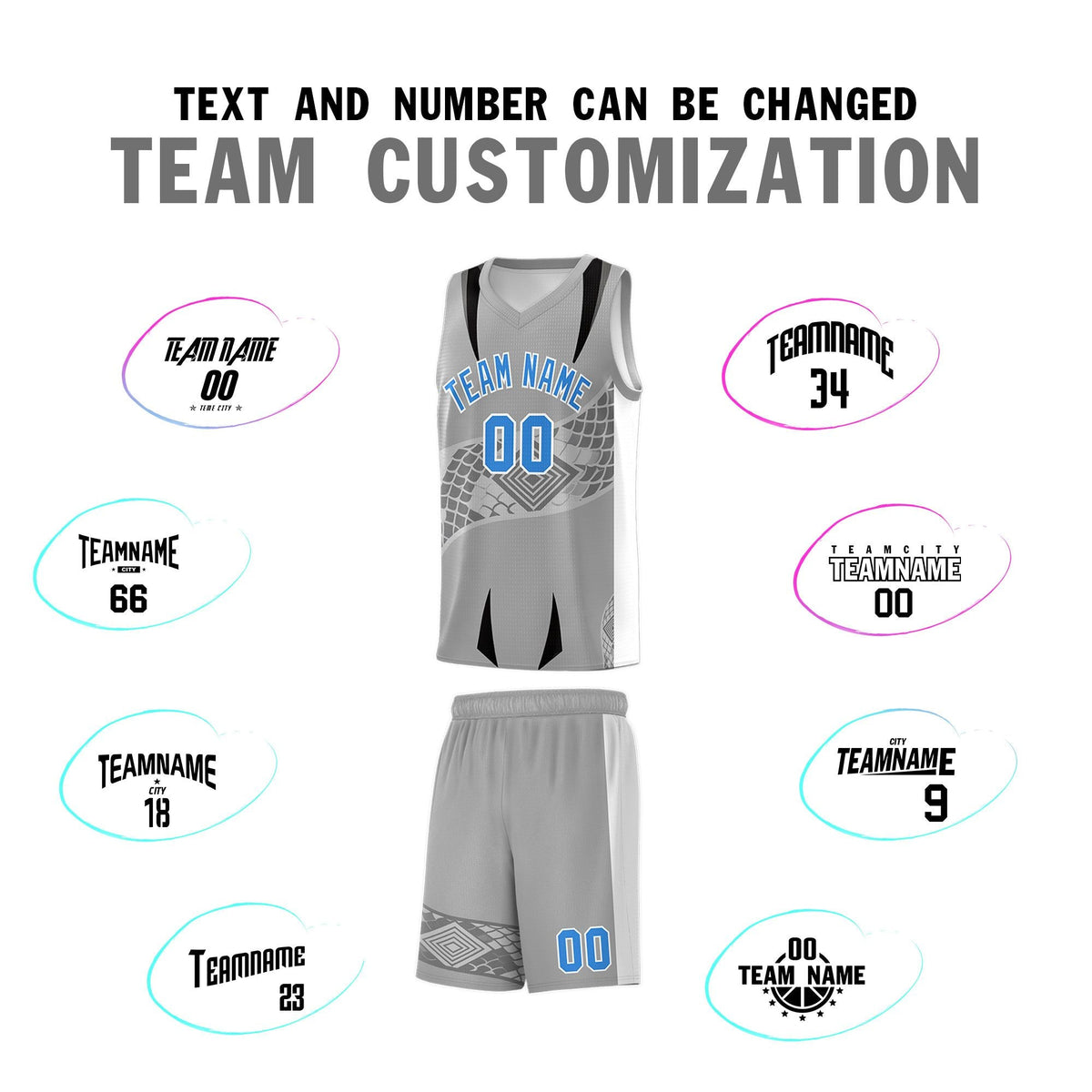 Custom Gray White Snake Scale Venomous Fang for Team Graffiti Pattern Basketball Suit Jersey