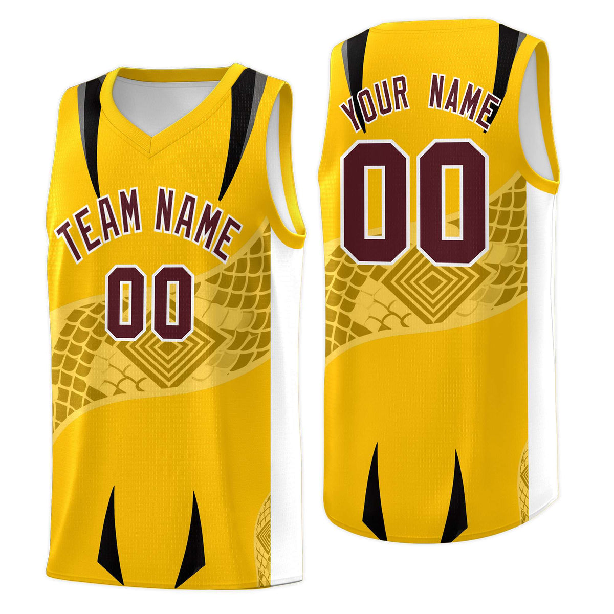 Custom Yellow White Snake Scale Venomous Fang for Leagues Graffiti Pattern Basketball Suit Jersey