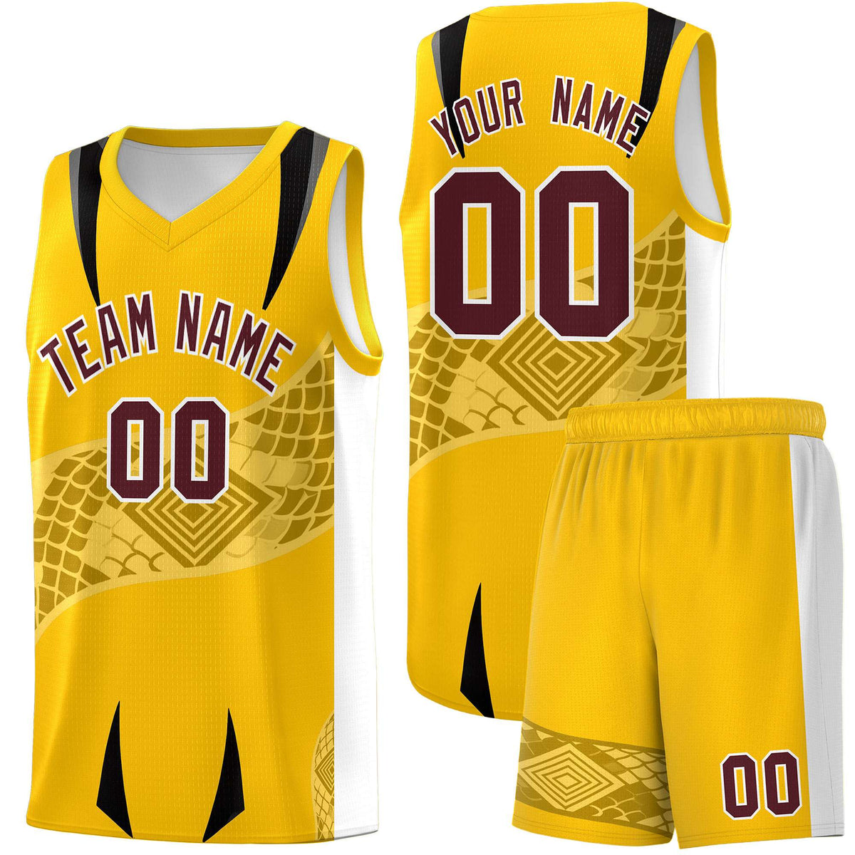 Custom Yellow White Snake Scale Venomous Fang for Leagues Graffiti Pattern Basketball Suit Jersey