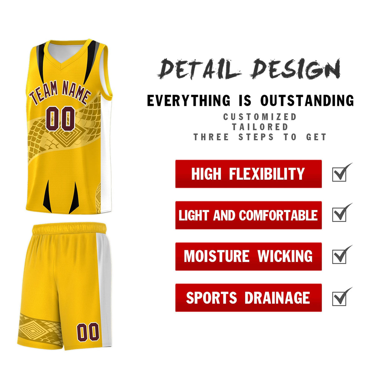 Custom Yellow White Snake Scale Venomous Fang for Leagues Graffiti Pattern Basketball Suit Jersey