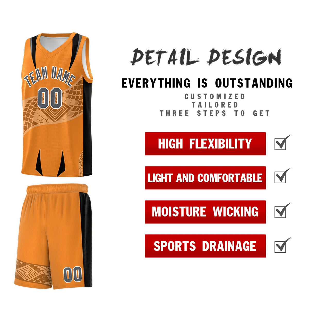 Custom Orange Black Snake Scale Venomous Fang for Clubs Graffiti Pattern Basketball Suit Jersey