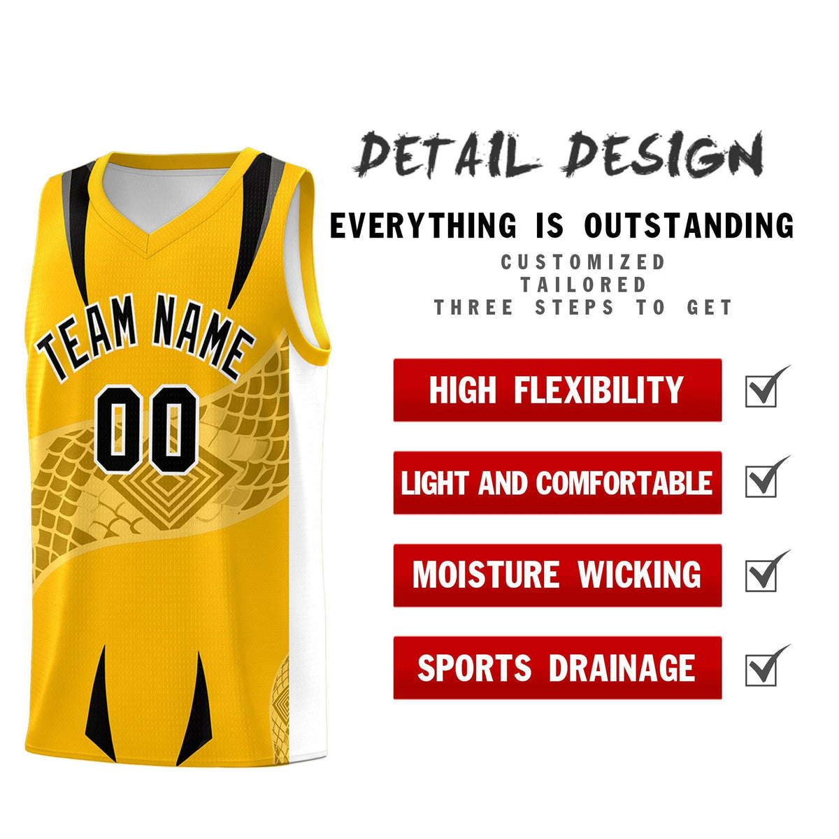 Custom Yellow White Snake Scale Venomous Fang for Team Graffiti Pattern Basketball Suit Jersey